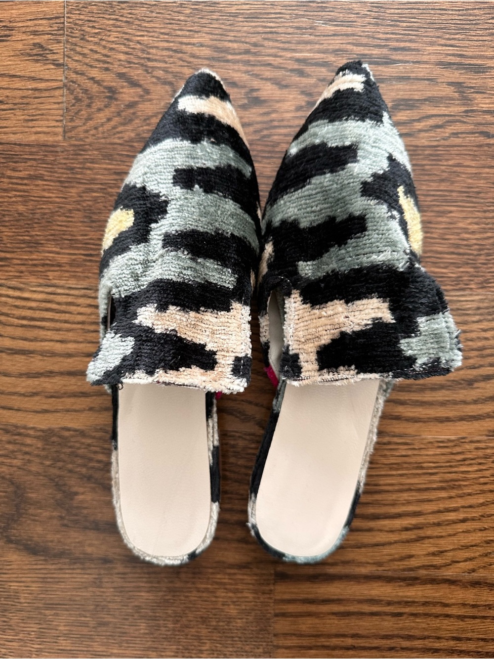 Pointed Velvet Slide Mules in Black, Sage and Cream
